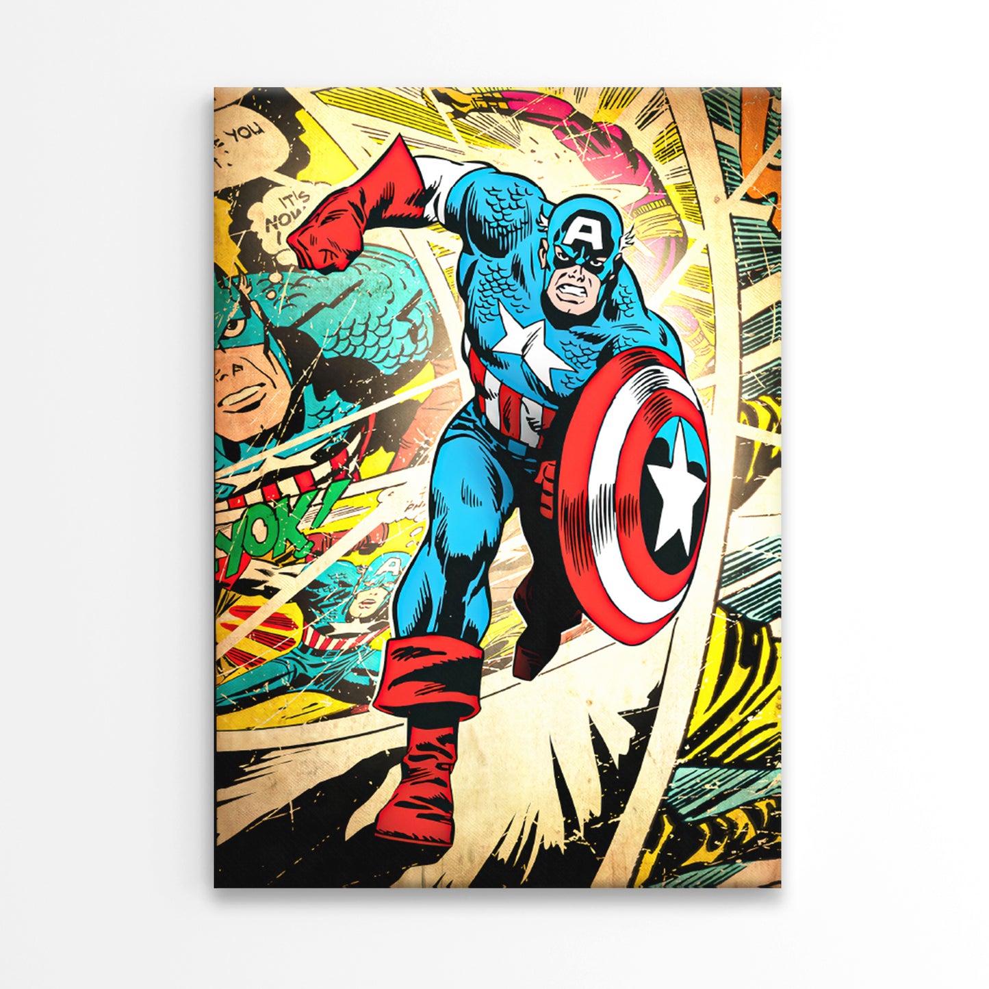 Superhero Comic Character with Shield Print 100% Australian Made 40x60cm Stretched Canvas Ready to Hang