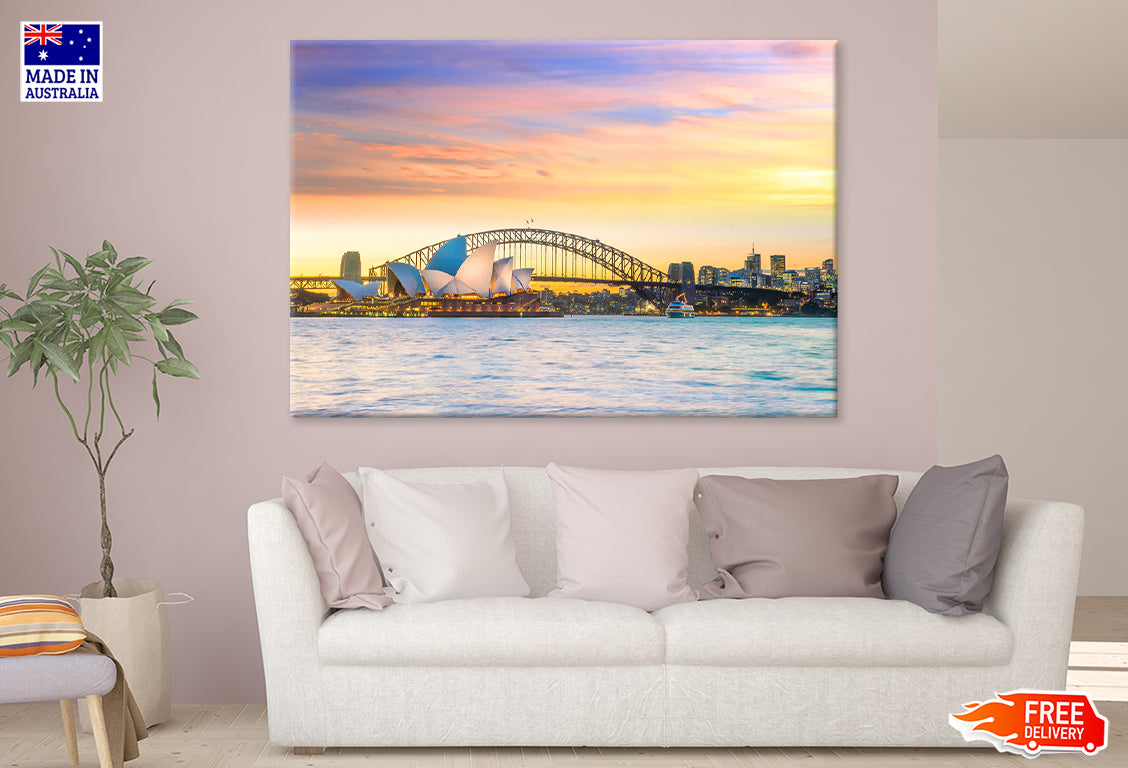 Downtown Sydney skyline in Australia Print 100% Australian Made Stretched Canvas Ready to Hang - AU-115