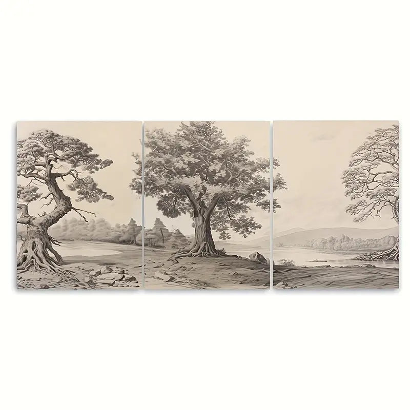 3pcs Vintage Black and White Tree Metal Print Ready to Hang Art