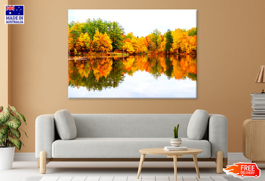 Autumn Trees Reflection on Lake Print 100% Australian Made Stretched Canvas Ready to Hang - NT-115