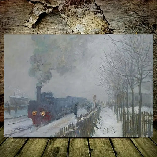 Vintage French Countryside Train in Snow Canvas Art Print 100% Australian Made 60x40cm Stretched Canvas Ready to Hang