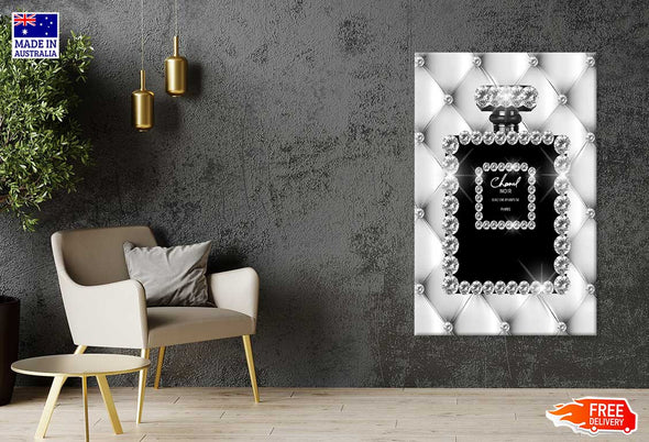 B&W Perfume Bottle with Diamonds Fashion Print 100% Australian Made Stretched Canvas Ready to Hang - FS - 148