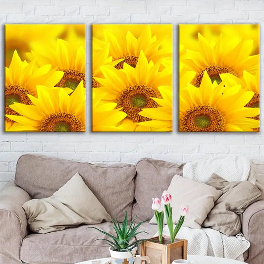 3pcs Sunflower Scenery Vibrant Yellow Design Metal Print Ready to Hang Art