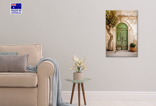 Vintage Green Door and Potted Plant Print 100% Australian Made 40x60cm Stretched Canvas Ready to Hang