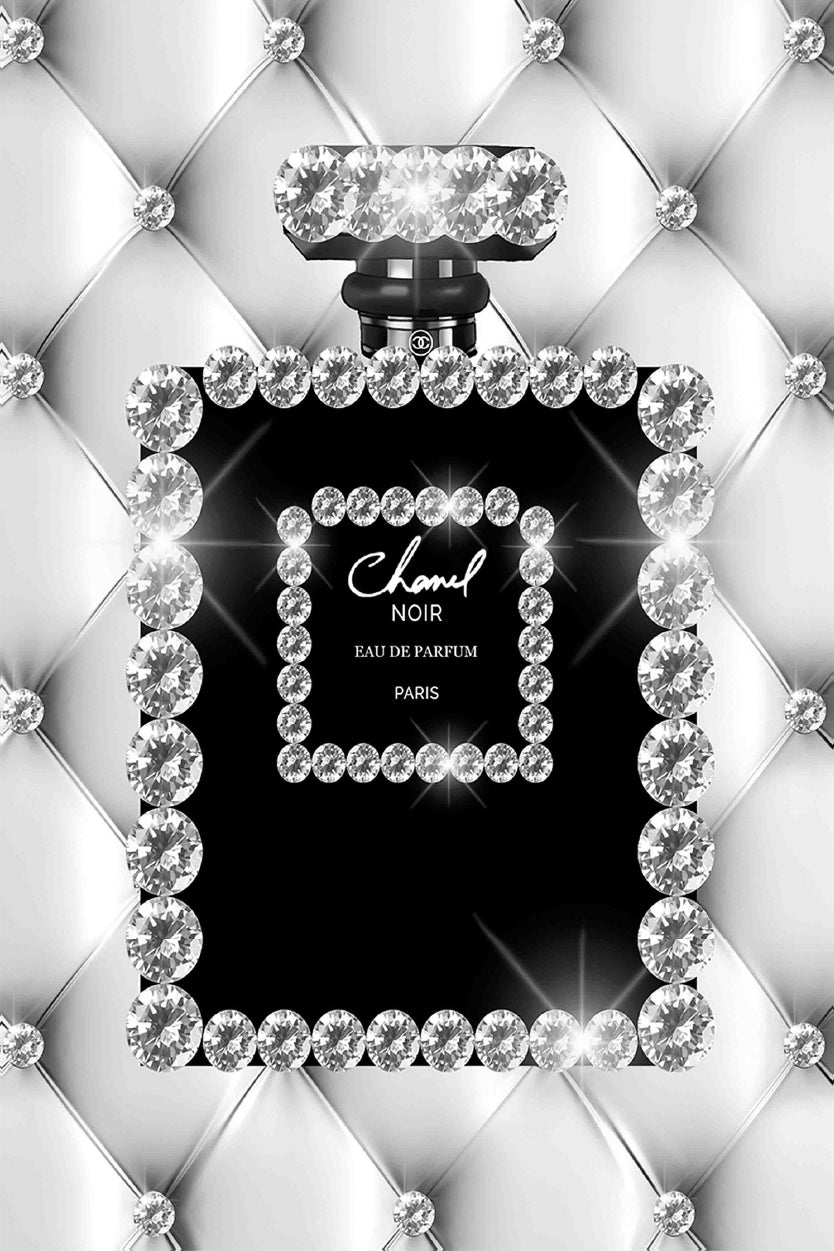 B&W Perfume Bottle with Diamonds Fashion Print 100% Australian Made Stretched Canvas Ready to Hang - FS - 148