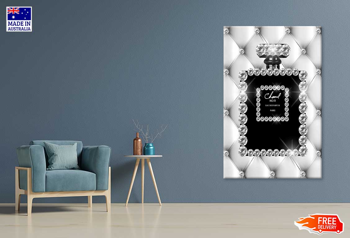 B&W Perfume Bottle with Diamonds Fashion Print 100% Australian Made Stretched Canvas Ready to Hang - FS - 148