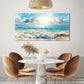Blue Waves Beach Sunset Blue Sky Wall Art canvas office home room framed 120x60cm