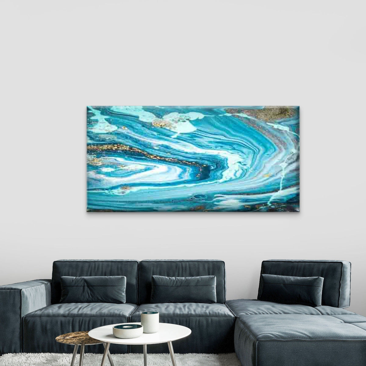 Blue & Golden Marble Wall Art Canvas Office Home Room Framed 120x60cm
