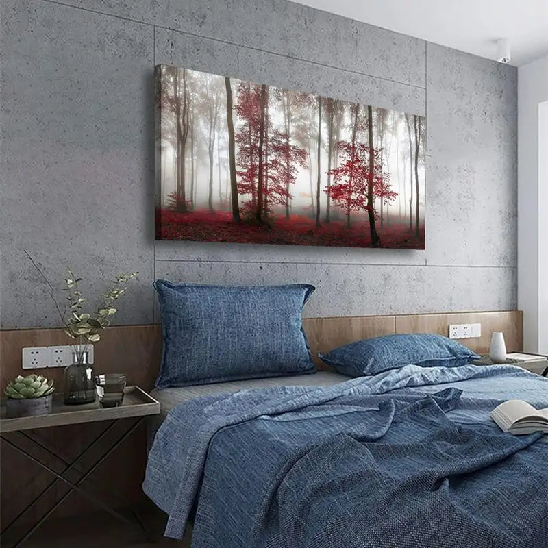 Forest Nature Red Tree Wall Art canvas office home room framed 120x60cm