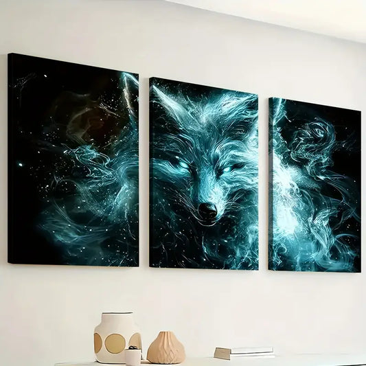 3pcs Ghost Fox Animal Abstract Art Scary Wall Art Set Canvas Framed 40x60cm - High Quality Print 100% Australian Made Wall Canvas Ready to Hang