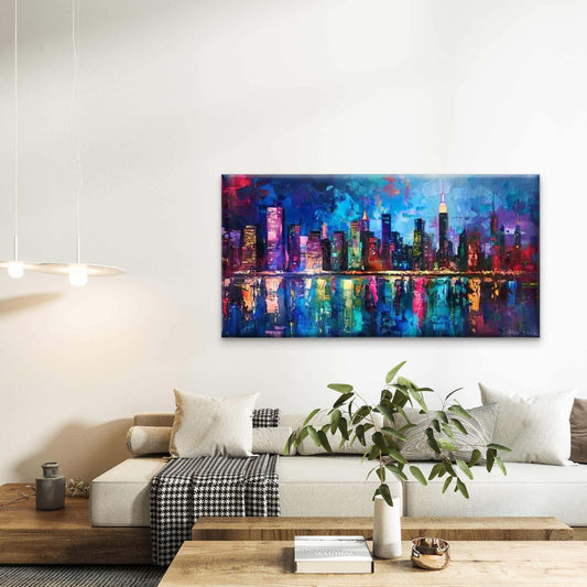 Abstract Depiction of A City Wall Art Canvas Office Home Room Framed 80x45cm