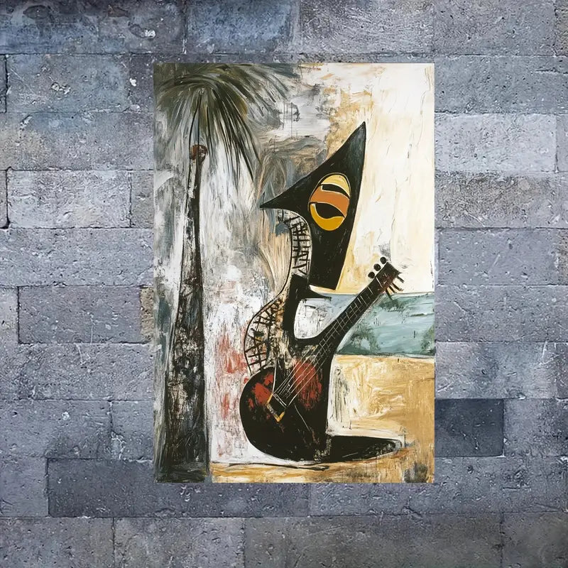 Old Guitarist Abstract Watercolor Print 100% Australian Made 40x60cm Stretched Canvas Ready to Hang