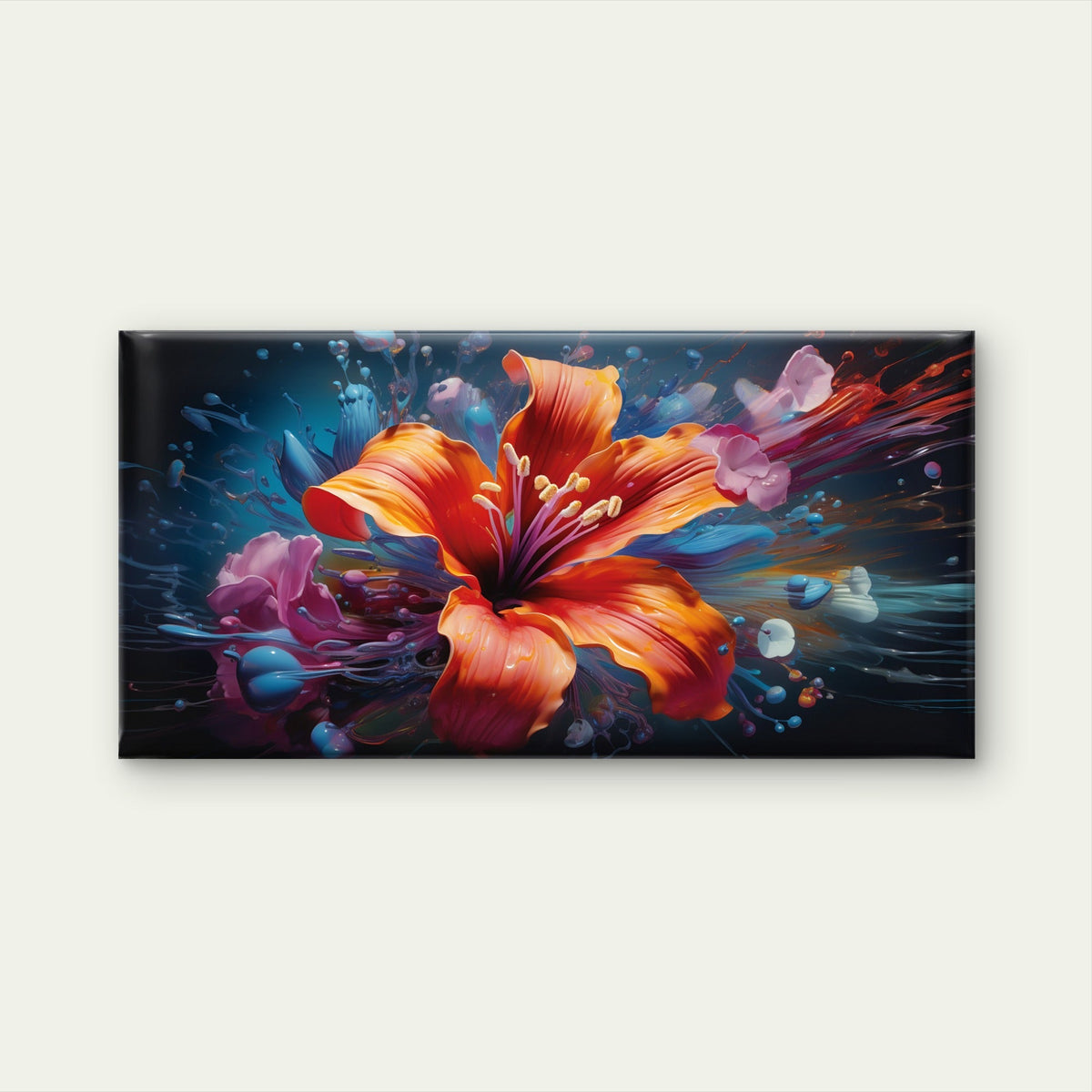 Orange Lily Splatter Wall Art Canvas Office Home Room Framed 120x60cm
