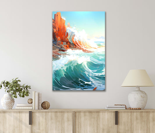 Embrace Power of Ultimate Waves with Summer Beach Paint Print 100% Australian Made 40x60cm Stretched Canvas Ready to Hang