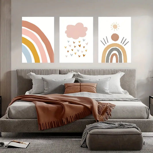 3pcs Colorful Cartoon Rainbow Design Metal Print Ready to Hang Art