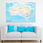 Australian Continent Detailed Map Print 100% Australian Made Stretched Canvas Ready to Hang  - MP-116