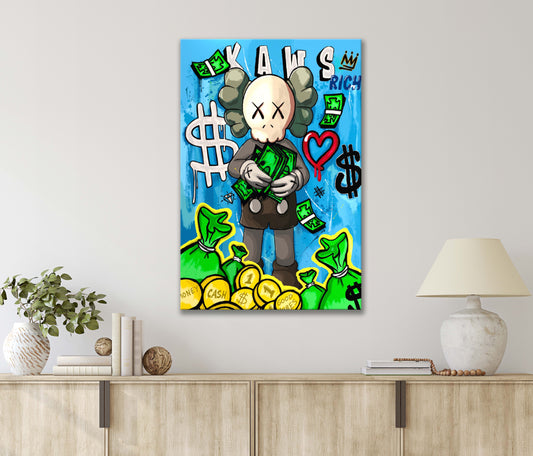 Graffiti Art of Cartoon Character Holding Money in Hands Print 100% Australian Made 40x60cm Stretched Canvas Ready to Hang