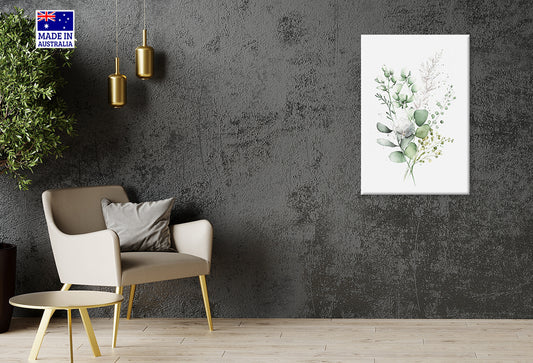 Painting Of Eucalyptus Leaves & Flowers Print 100% Australian Made 40x60cm Stretched Canvas Ready to Hang