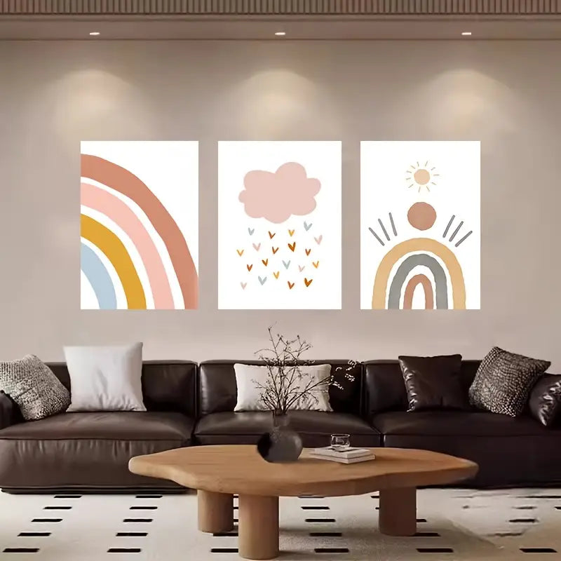 3pcs Colorful Cartoon Rainbow Design Metal Print Ready to Hang Art