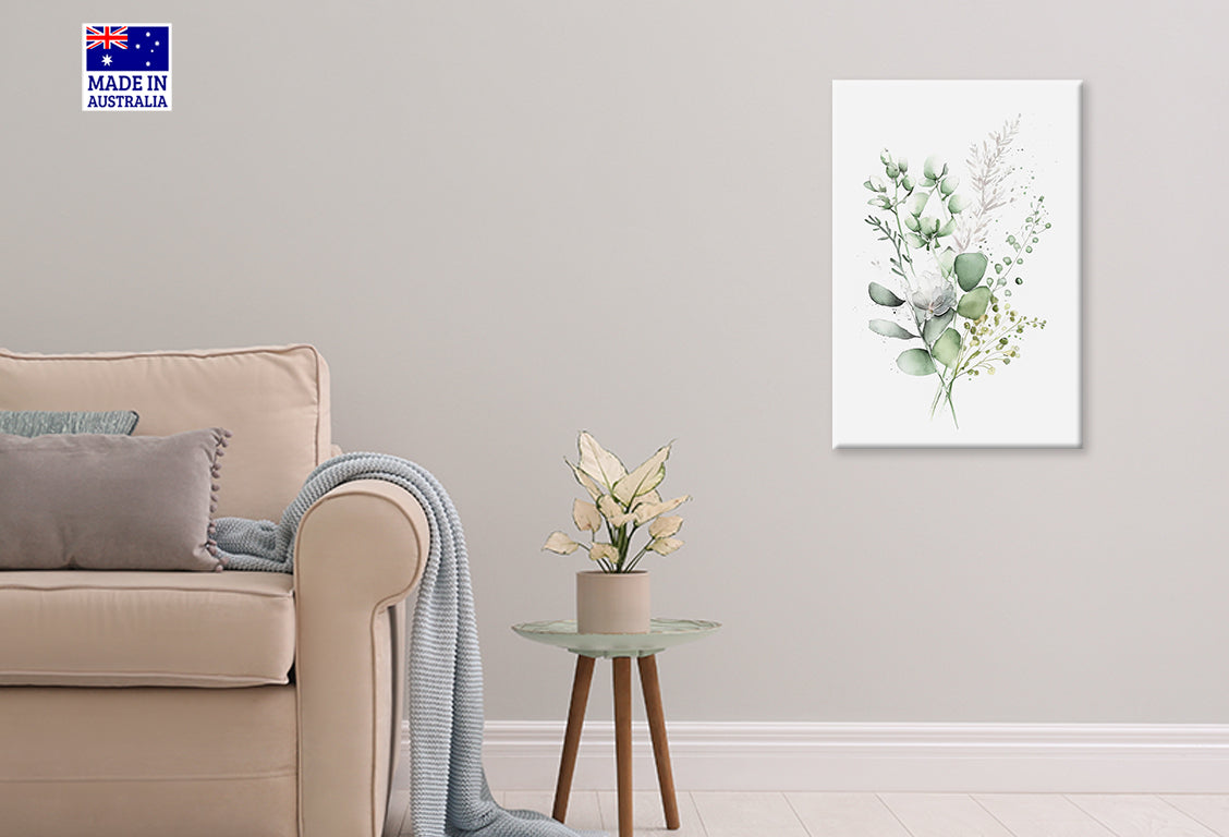 Painting Of Eucalyptus Leaves & Flowers Print 100% Australian Made 40x60cm Stretched Canvas Ready to Hang