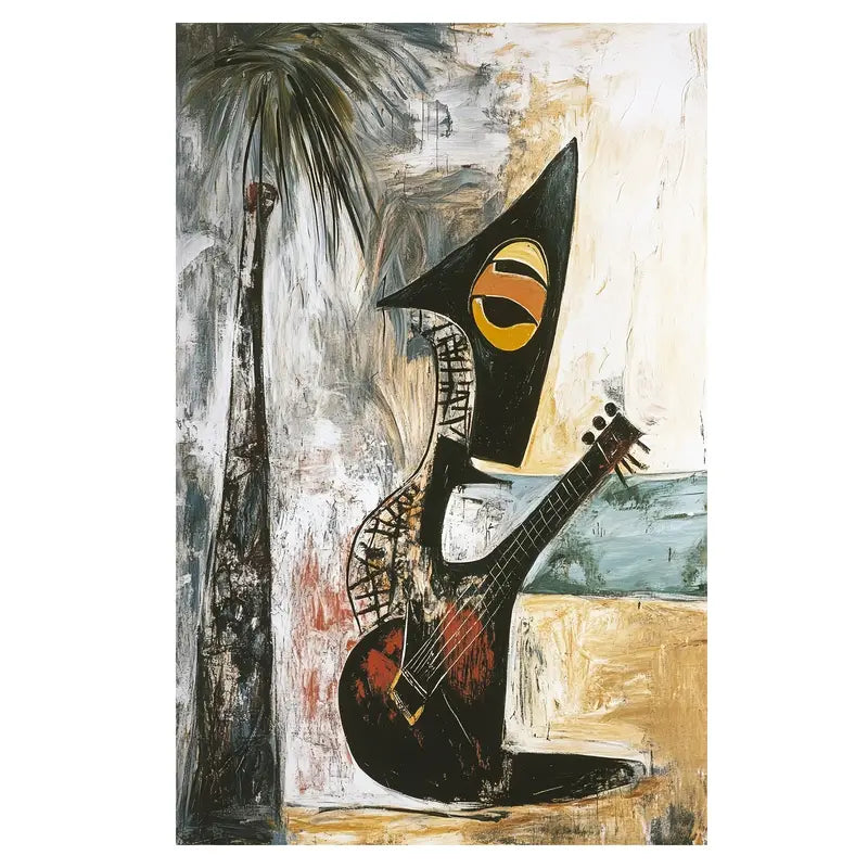 Old Guitarist Abstract Watercolor Print 100% Australian Made 40x60cm Stretched Canvas Ready to Hang