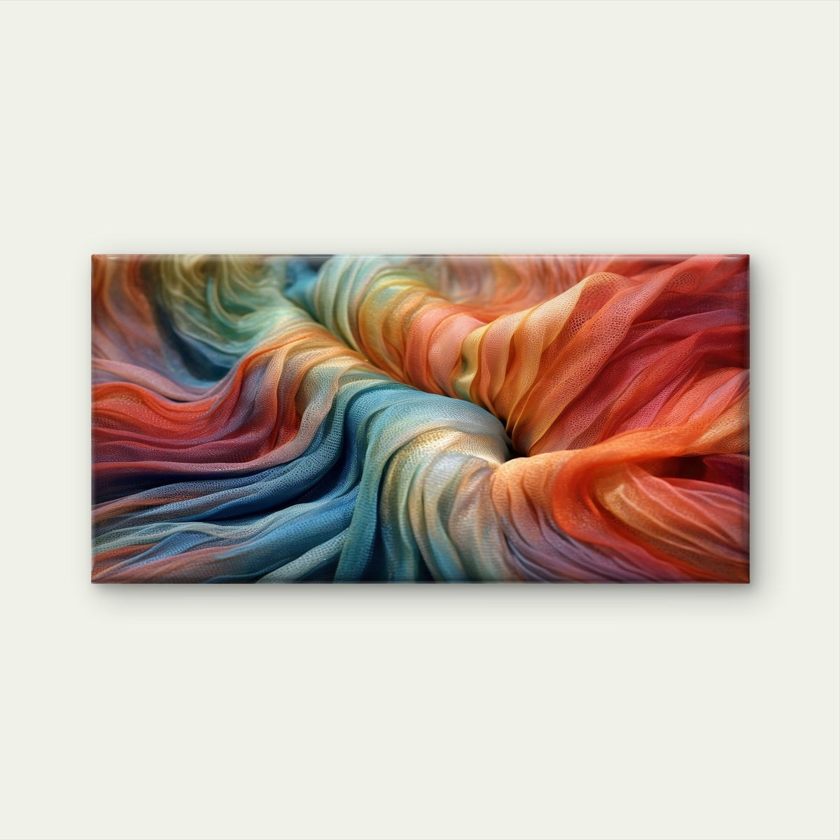 Rainbow Silk Fabric Wave Pattern Wall Art Canvas Office Home Framed 80x45cm