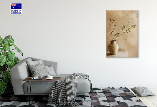 Vase With a Plant in It on a Table Print 100% Australian Made 40x60cm Stretched Canvas Ready to Hang