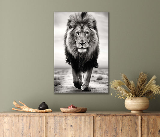 Art Of A Lion In Black & White Print 100% Australian Made 40x60cm Stretched Canvas Ready to Hang