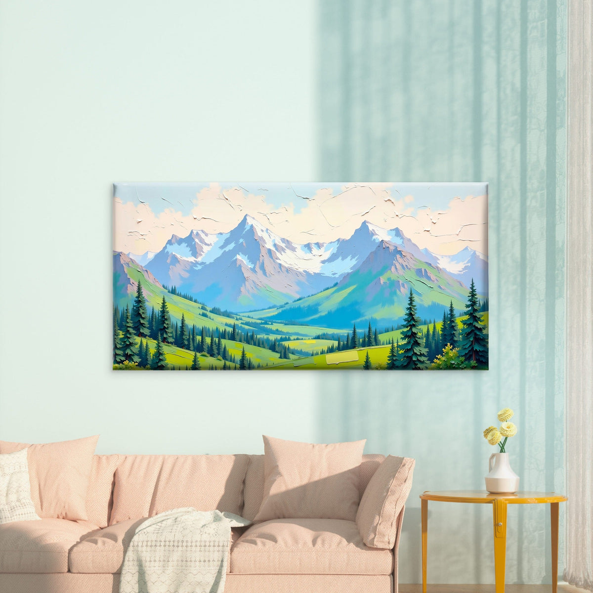 Alpine Valley Canvas Art Wall Art Canvas Office Home Room Framed 120x60cm