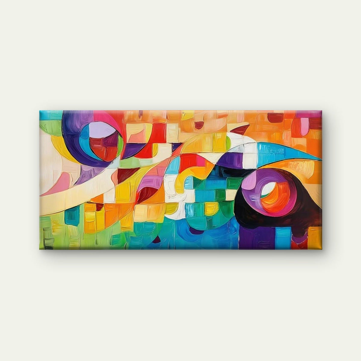 Colorful Abstract Forms Wall Art Canvas Office Home Room Framed 80x45cm