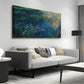 Water Lilies Vintage Monet Dark Blue & Green Hues Horizontal Wall Art canvas office home room framed 120x60cm