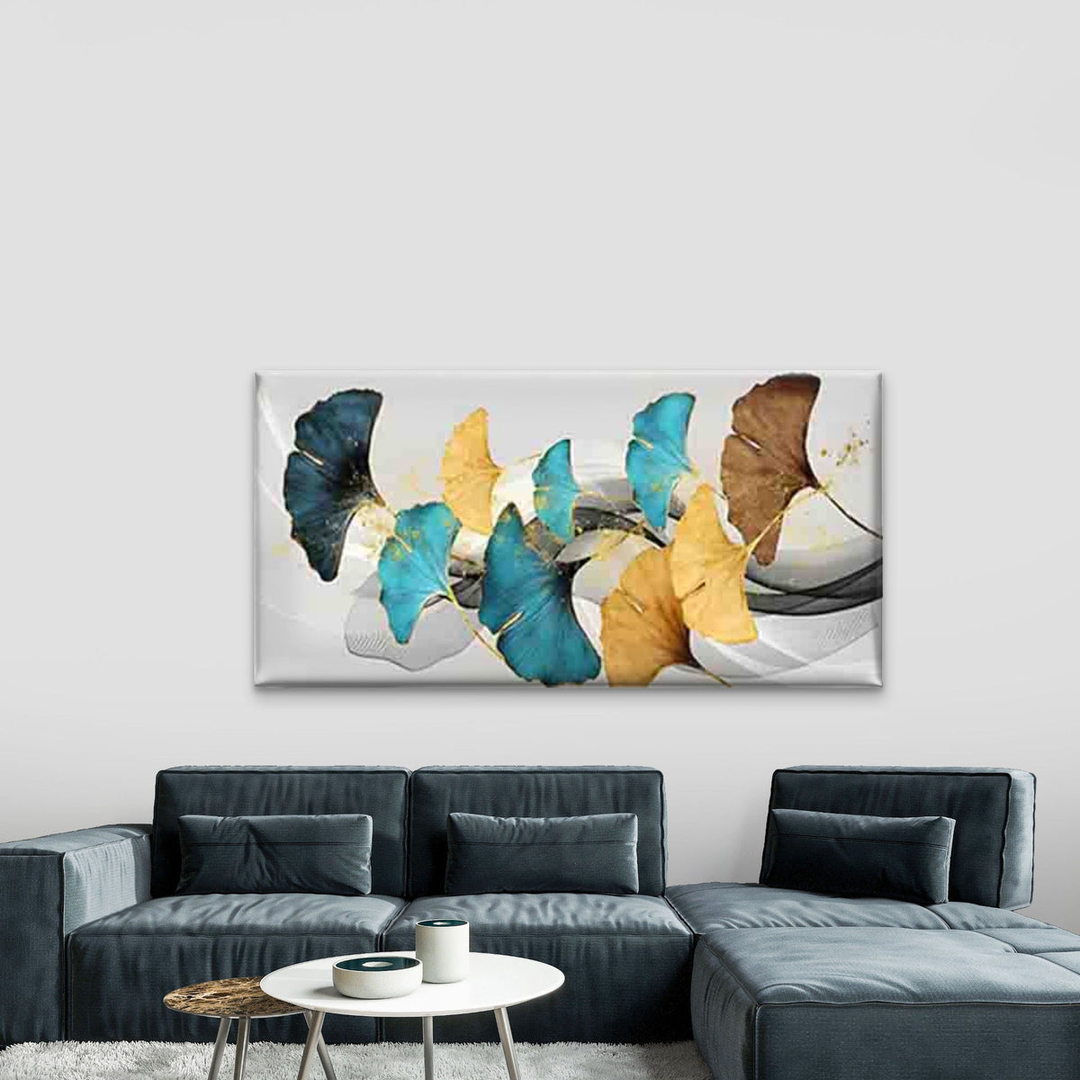 A Vibrant Ginkgo Leaf Pattern Wall Art Canvas Office Home Room Framed 80x45cm