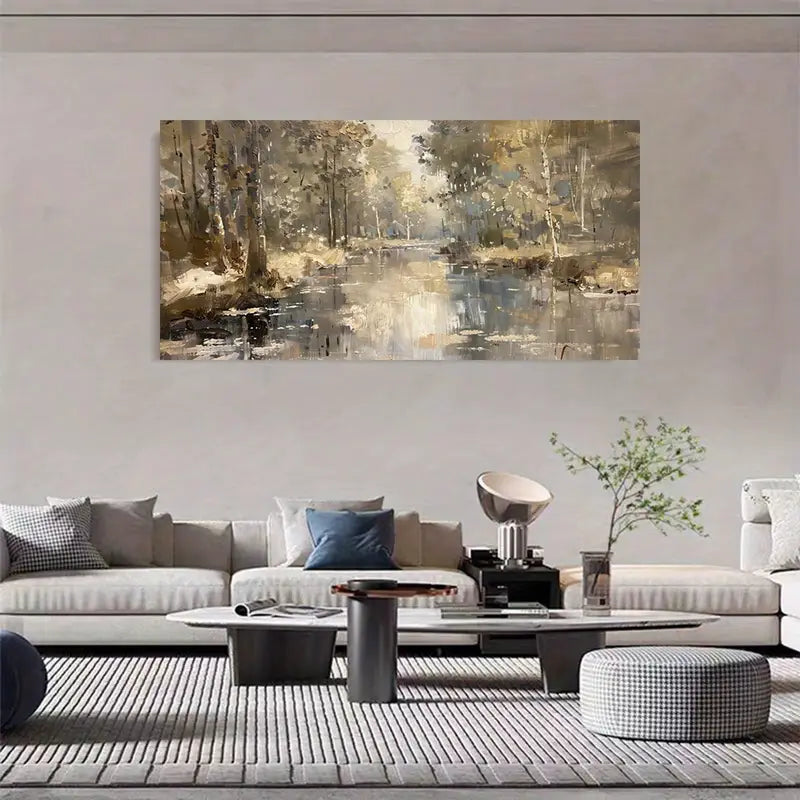 Serene River & Tree Scene wall canvas office home room framed 120x60cm