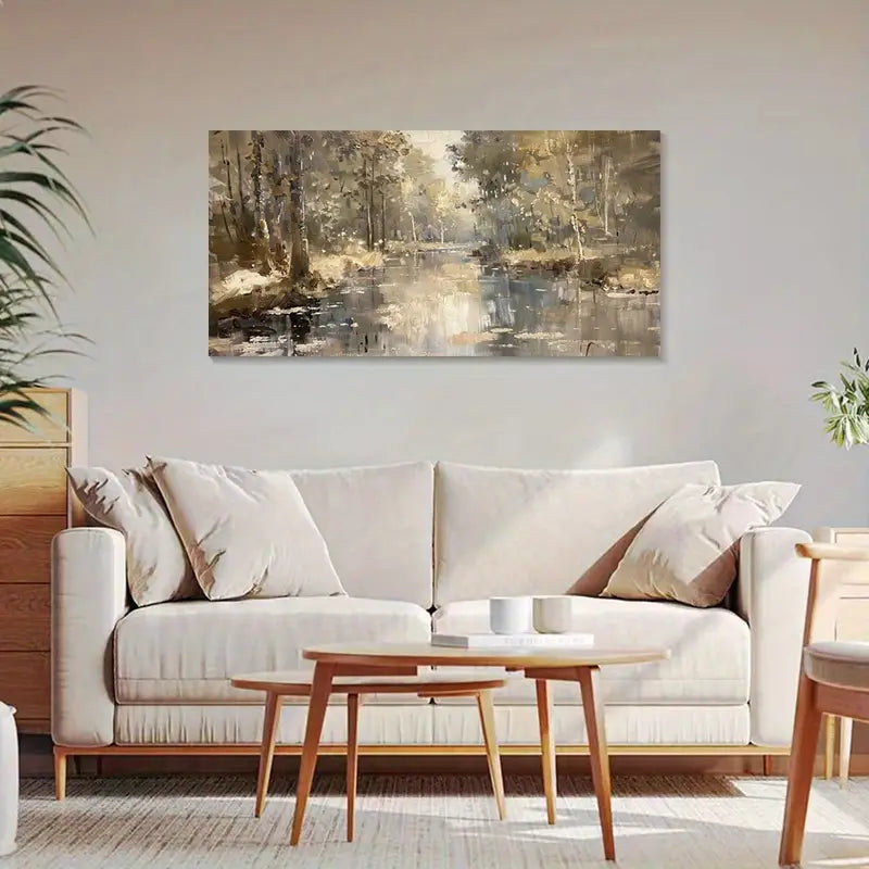 Serene River & Tree Scene wall canvas office home room framed 120x60cm