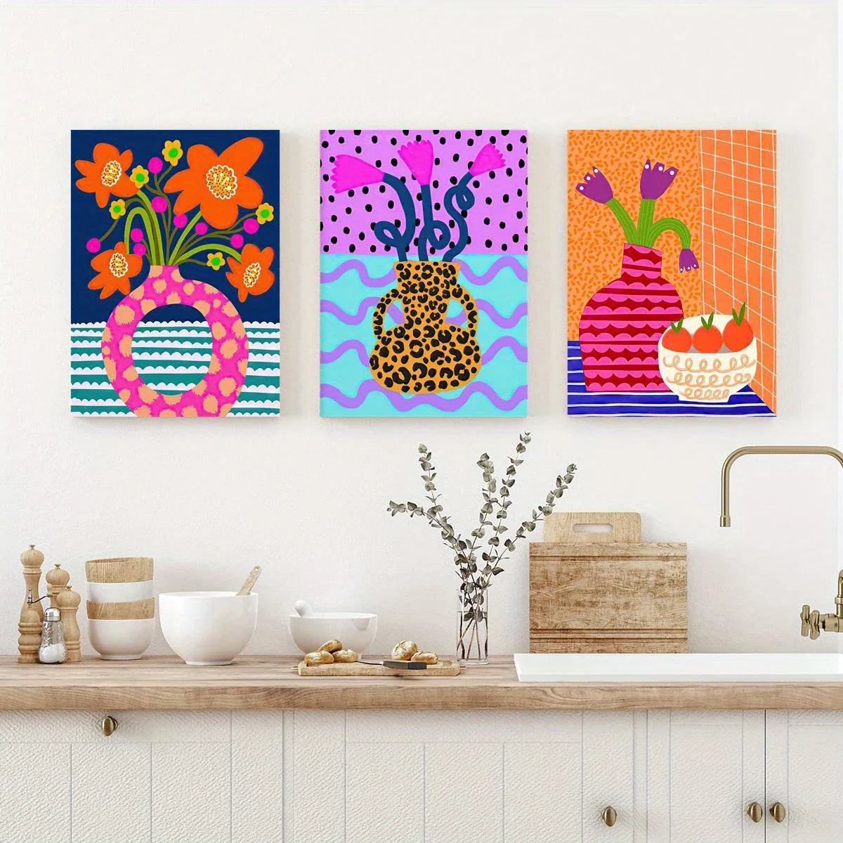 3pcs Orange Still Life Flowers Fruit Elegant Design Metal Print Ready to Hang Art
