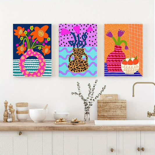 3pcs Orange Still Life Flowers Fruit Elegant Design Metal Print Ready to Hang Art