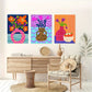 3pcs Orange Still Life Flowers Fruit Elegant Design Metal Print Ready to Hang Art