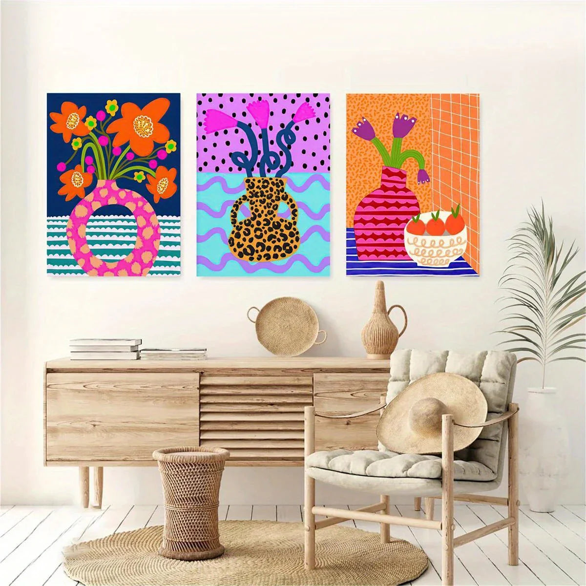 3pcs Orange Still Life Flowers Fruit Elegant Design Metal Print Ready to Hang Art