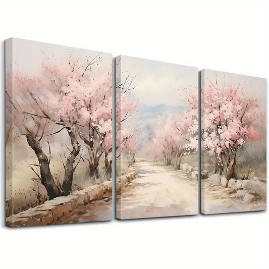 3pcs Cherry Blossom Landscape Wall Art Set Canvas Framed 40x60cm - High Quality Print 100% Australian Made Wall Canvas Ready to Hang