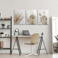 3pcs Cattail Reed & Dried Leaf Pattern Beige Metal Print Ready to Hang Art