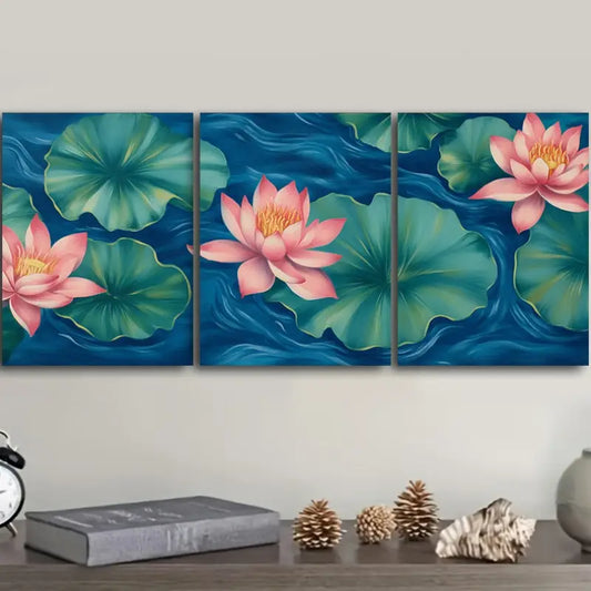 3pcs Water Lilies in Moonlight Metal Print Ready to Hang Art