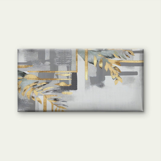 Grey Gold Foil Abstract Palm Leaf Wall Art Canvas Office Home Framed 80x45cm