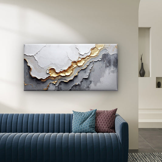 Grey Gold Textured Abstract Wall Art Canvas Office Home Room Framed 80x45cm