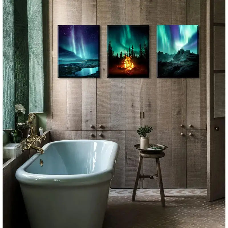 3pcs Northern Lights Scenery Painting Wall Art Set Canvas Framed 40x60cm - High Quality Print 100% Australian Made Wall Canvas Ready to Hang