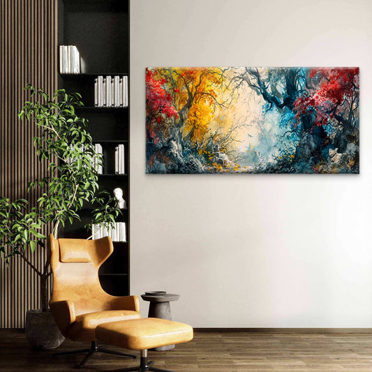 Enchanted Forest Trees Abstract Wall Art Canvas Office Home Room Framed 80x45cm
