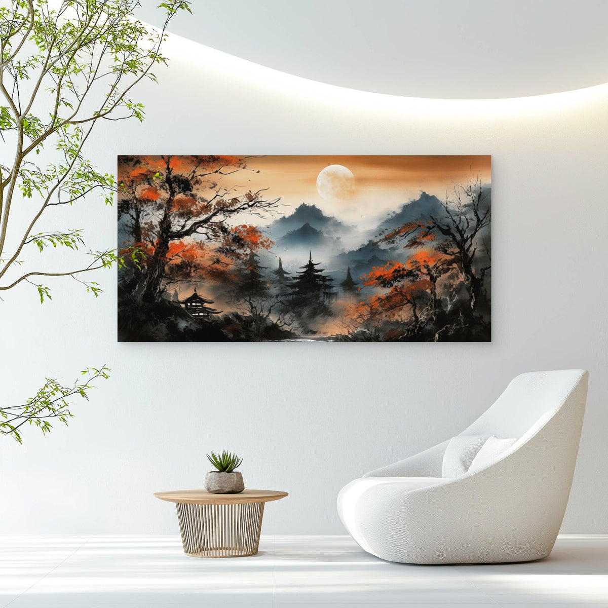 Misty Mountain Moonlight Wall Art Canvas Office Home Room Framed 80x45cm