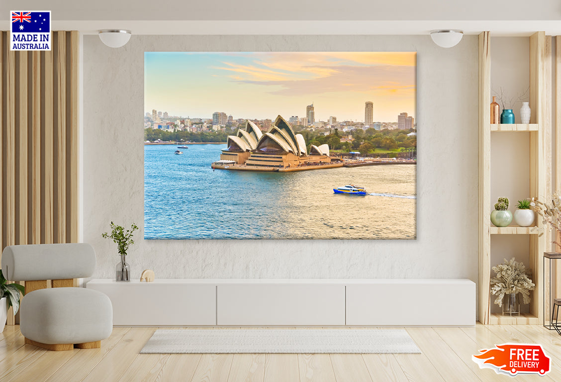 ferries passing by Opera House & Sydney harbour Print 100% Australian Made Stretched Canvas Ready to Hang - AU-117