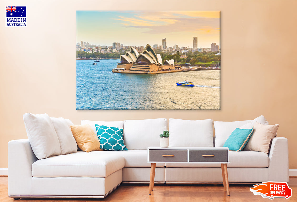 ferries passing by Opera House & Sydney harbour Print 100% Australian Made Stretched Canvas Ready to Hang - AU-117