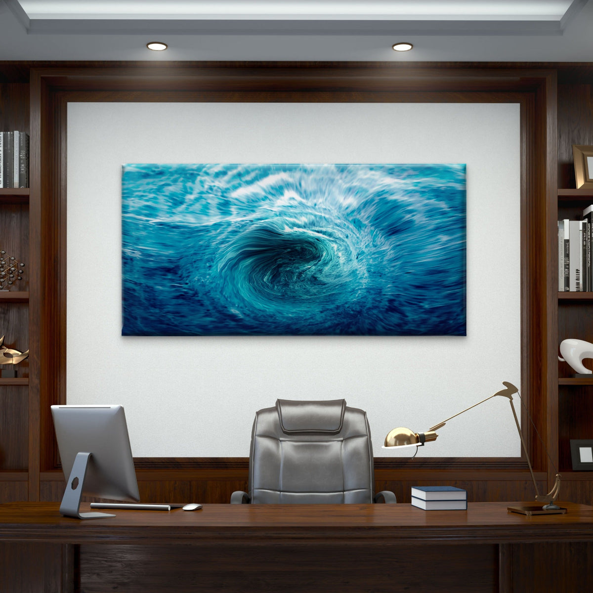 Blue Ocean Water Fluid Swirl Wall Art Canvas Office Home Room Framed 120x60cm