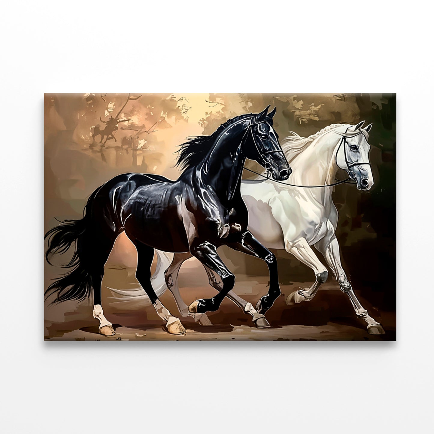 Majestic Horses Gallop Through Lush Forest Print 100% Australian Made 60x40cm Stretched Canvas Ready to Hang